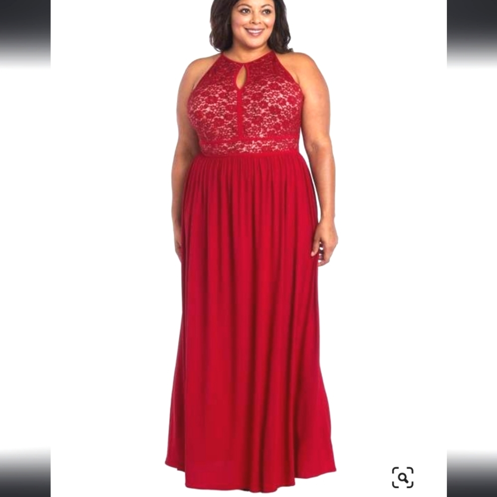 NW Woman Red Plus Size Lace Bodice Gown